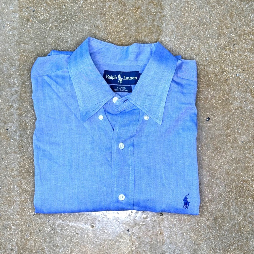 Ralph Lauren Blake Shirt Mens Large Blue Herringbone Short Sleeve Button Up